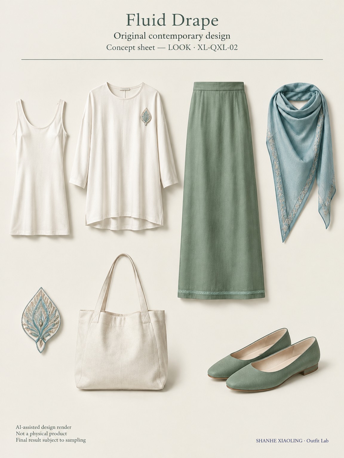 Fluid Drape — Woven · Embroidery — Cotton-linen · Wool · Twill · Embroidery thread · ground cloth
