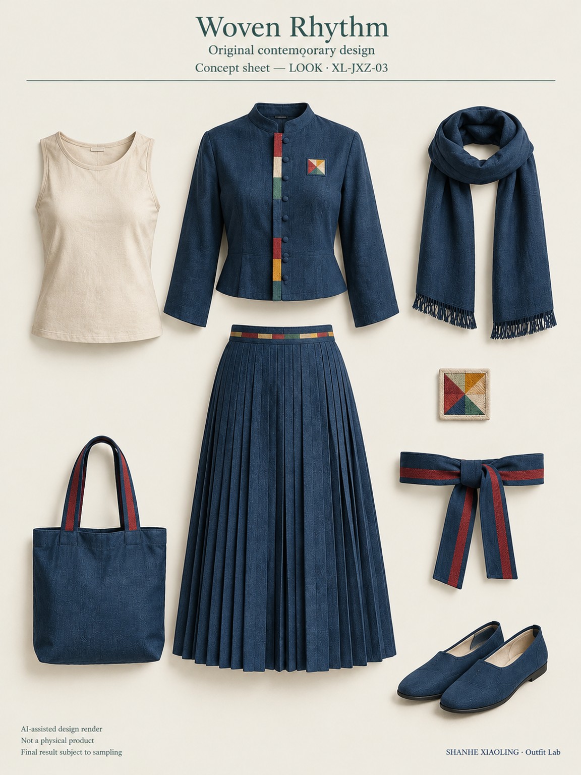 Woven Rhythm — Woven · Embroidery — Cotton-linen · Wool · Twill · Embroidery thread · ground cloth