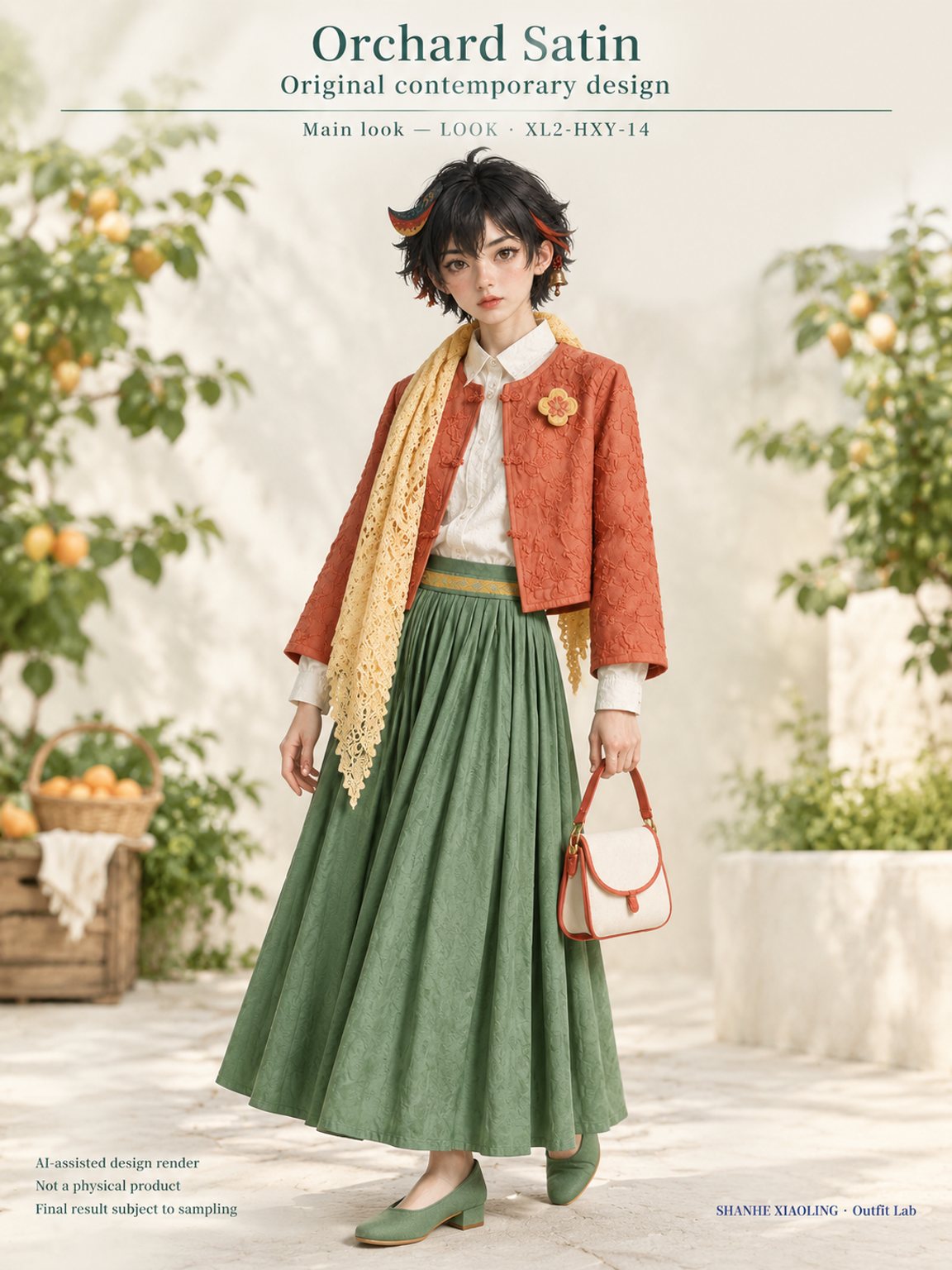 Orchard Satin — Woven · Lace/Gauze · Embroidery · Mixed — Embroidery thread · ground cloth · Cotton-linen · Wool · Twill · Lace · Gauze · Yarn + cloth