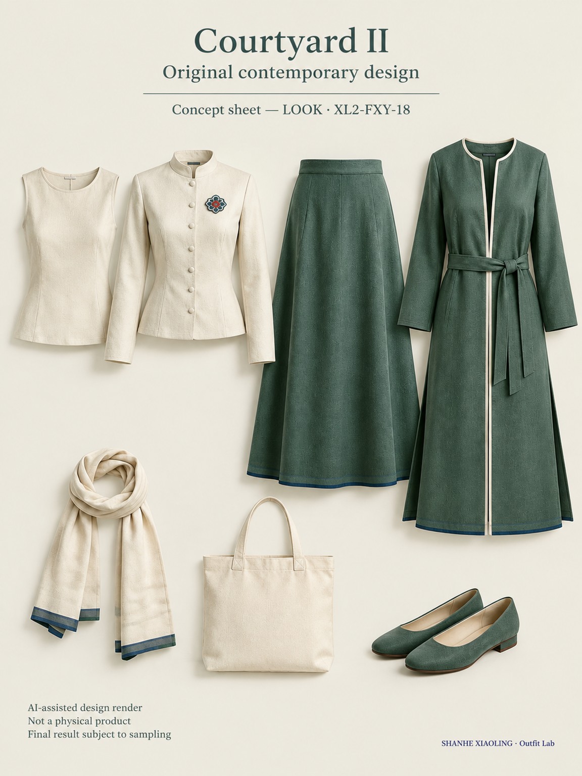 Courtyard II — Woven · Embroidery — Cotton-linen · Wool · Twill · Embroidery thread · ground cloth