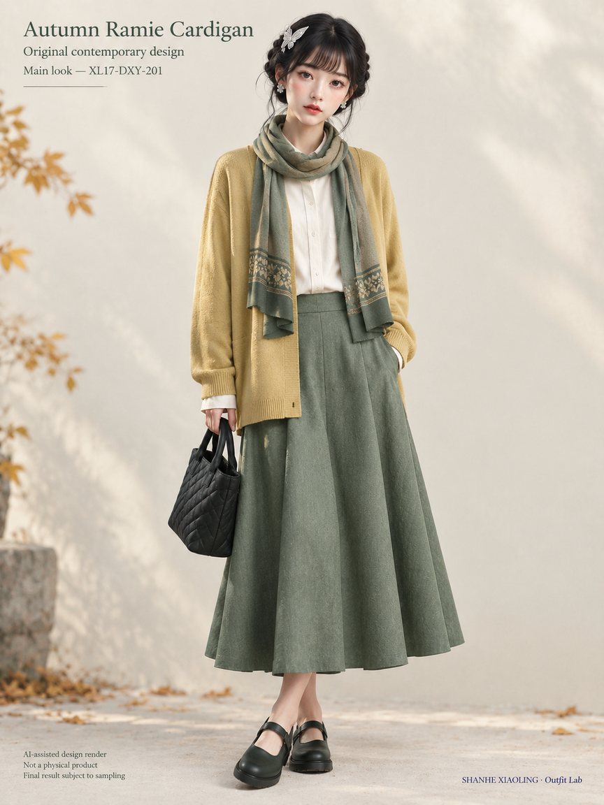 Autumn Ramie Cardigan — Woven · Embroidery · Quilted · Mixed — Cotton-linen · Wool · Twill · Yarn + cloth · Embroidery thread · ground cloth · Quilted cotton · Wadding