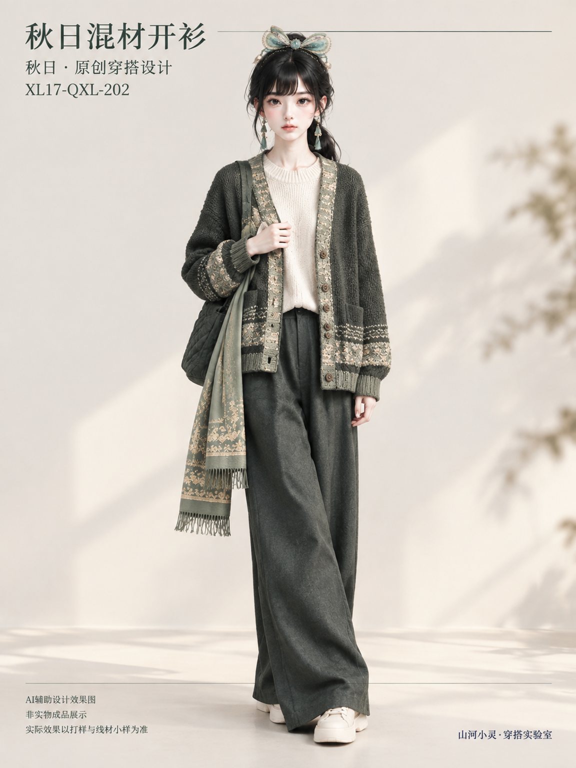 秋日混材开衫｜景颇族 · 目瑙纵歌｜混材 · 梭织 · 刺绣 · 绗缝｜纱线＋布料 · 棉麻 · 羊毛呢 · 斜纹布 · 绣线 · 底布 · 绗缝棉 · 填充