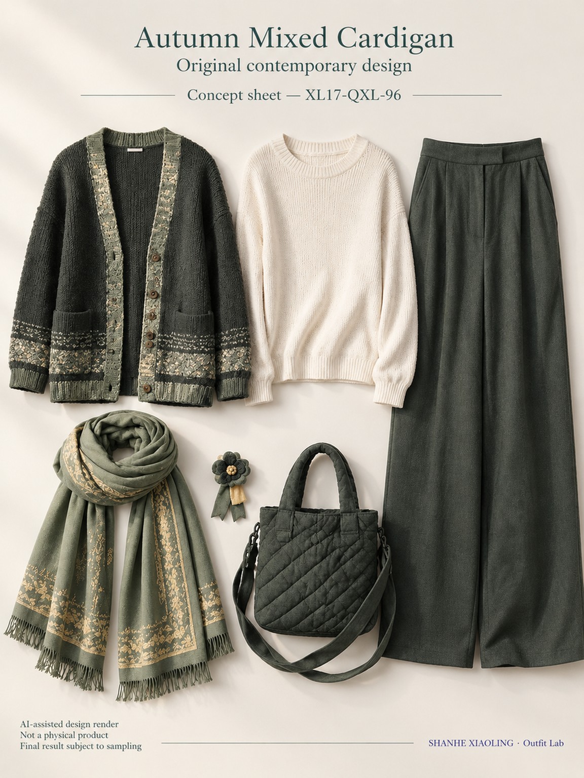 Autumn Mixed Cardigan — Woven · Embroidery · Quilted · Mixed — Yarn + cloth · Cotton-linen · Wool · Twill · Embroidery thread · ground cloth · Quilted cotton · Wadding