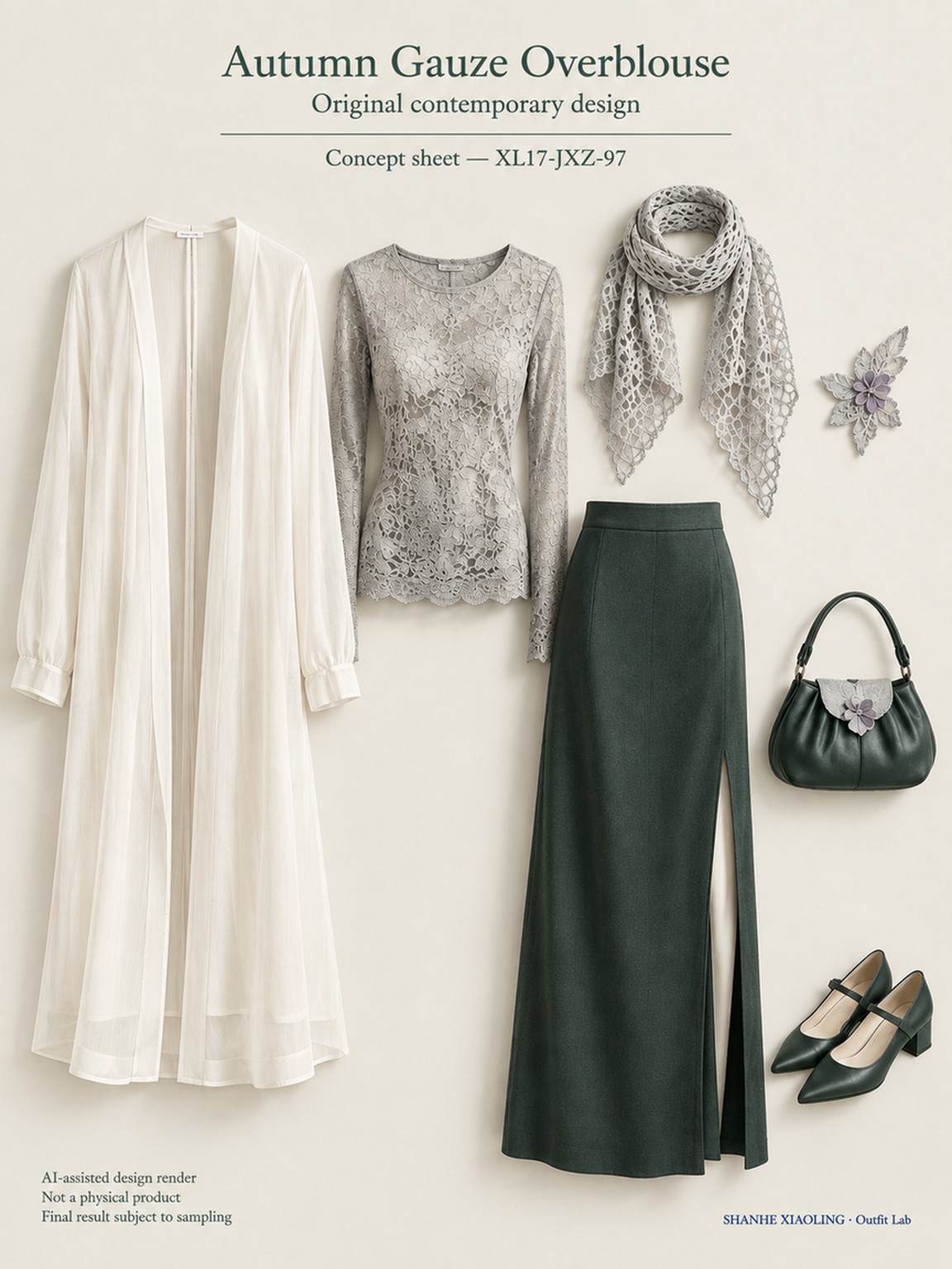 Autumn Gauze Overblouse — Woven · Lace/Gauze · Mixed — Lace · Gauze · Cotton-linen · Wool · Twill · Yarn + cloth