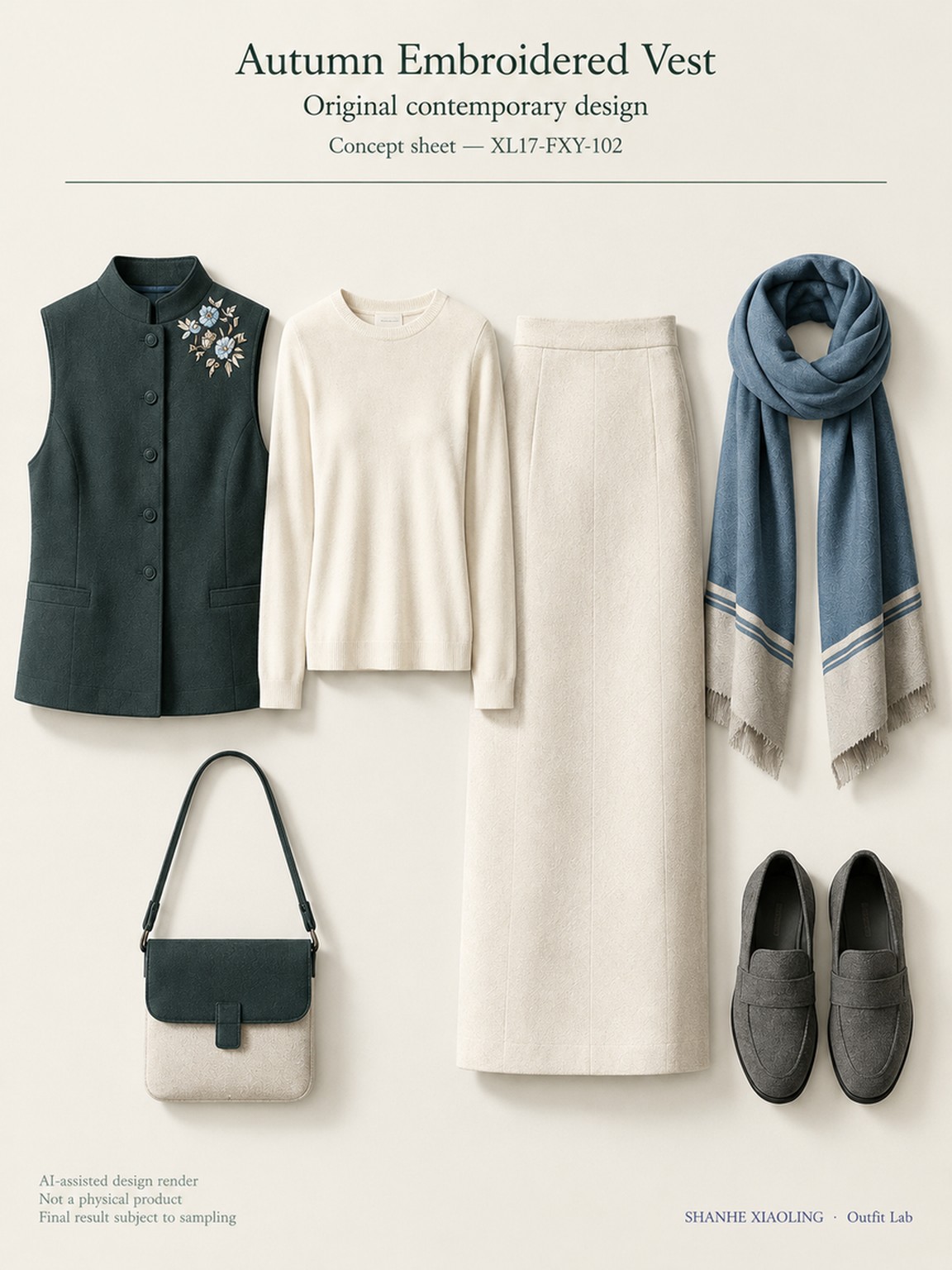 Autumn Embroidered Vest — Woven · Embroidery · Mixed — Embroidery thread · ground cloth · Cotton-linen · Wool · Twill · Yarn + cloth