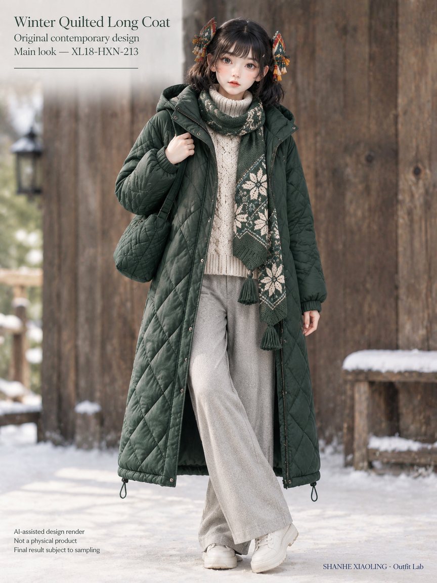 Winter Embroidered Quilted Coat — Woven · Crochet · Embroidery · Quilted — Quilted cotton · Wadding · Chunky yarn · Cotton-linen · Wool · Twill · Embroidery thread · ground cloth