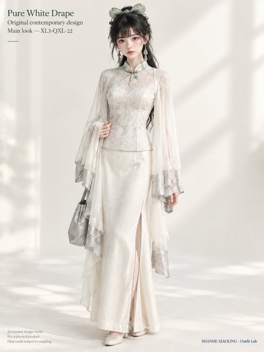 Pure White Drape — Woven · Lace/Gauze · Mixed — Lace · Gauze · Cotton-linen · Wool · Twill · Yarn + cloth