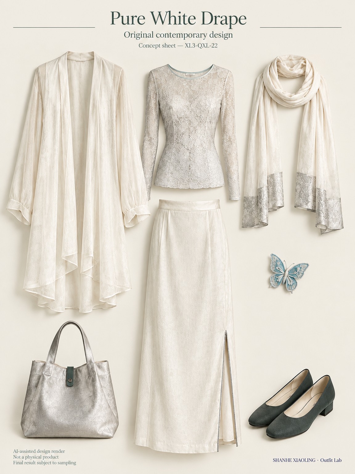 Pure White Drape — Woven · Lace/Gauze · Mixed — Lace · Gauze · Cotton-linen · Wool · Twill · Yarn + cloth