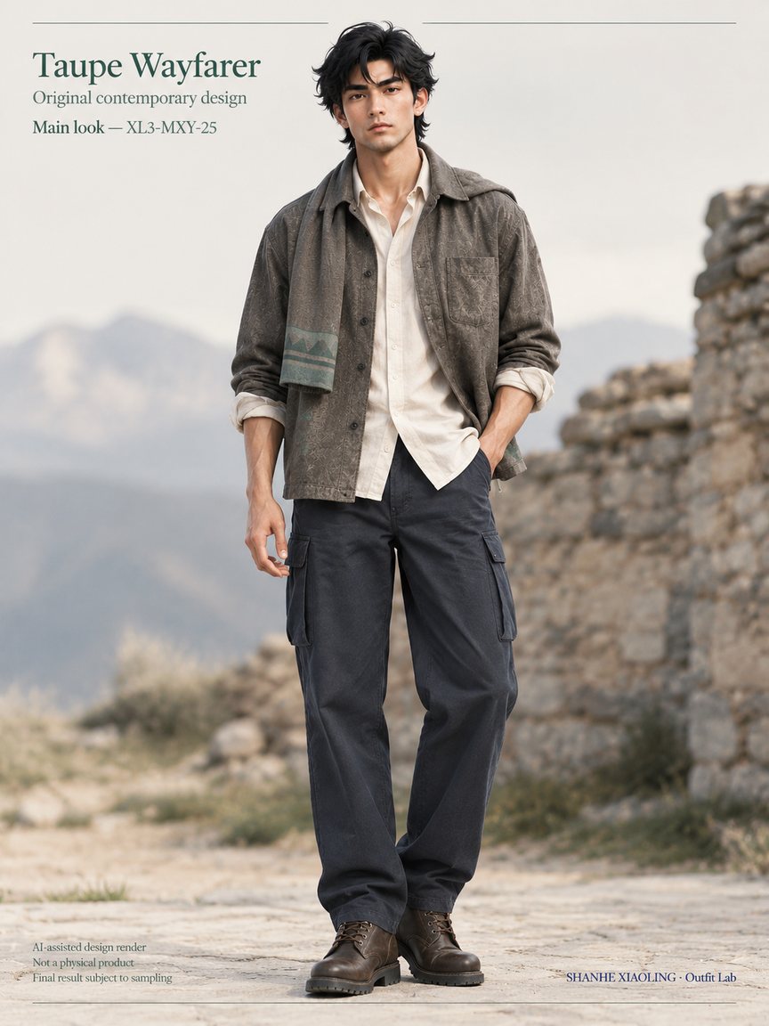 Taupe Wayfarer — Woven · Mixed — Cotton-linen · Wool · Twill · Yarn + cloth