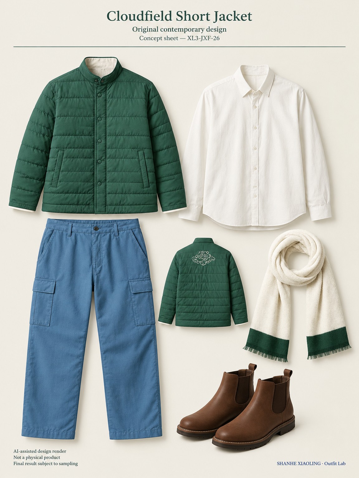 Cloudfield Short Jacket — Woven · Quilted · Mixed — Quilted cotton · Wadding · Cotton-linen · Wool · Twill · Yarn + cloth