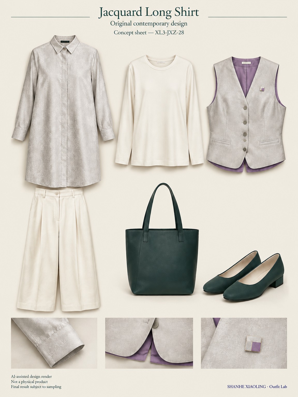 Jacquard Long Shirt — Woven · Embroidery · Mixed — Embroidery thread · ground cloth · Cotton-linen · Wool · Twill · Yarn + cloth