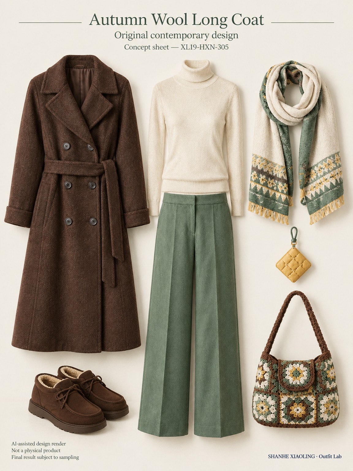 Autumn Wool Long Coat — Woven · Quilted · Mixed — Cotton-linen · Wool · Twill · Yarn + cloth · Quilted cotton · Wadding