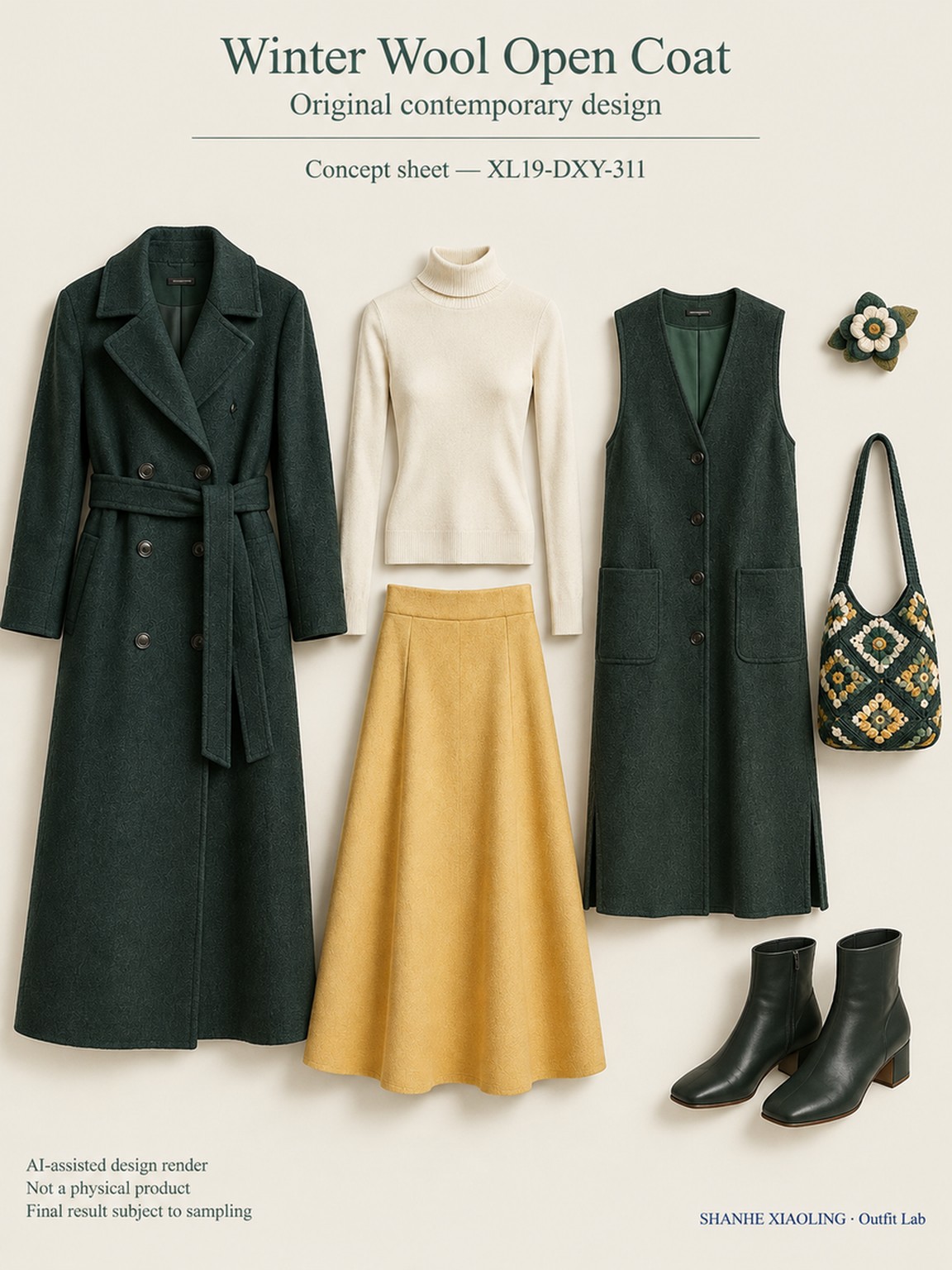 Winter Wool Open Coat — Woven · Mixed — Cotton-linen · Wool · Twill · Yarn + cloth