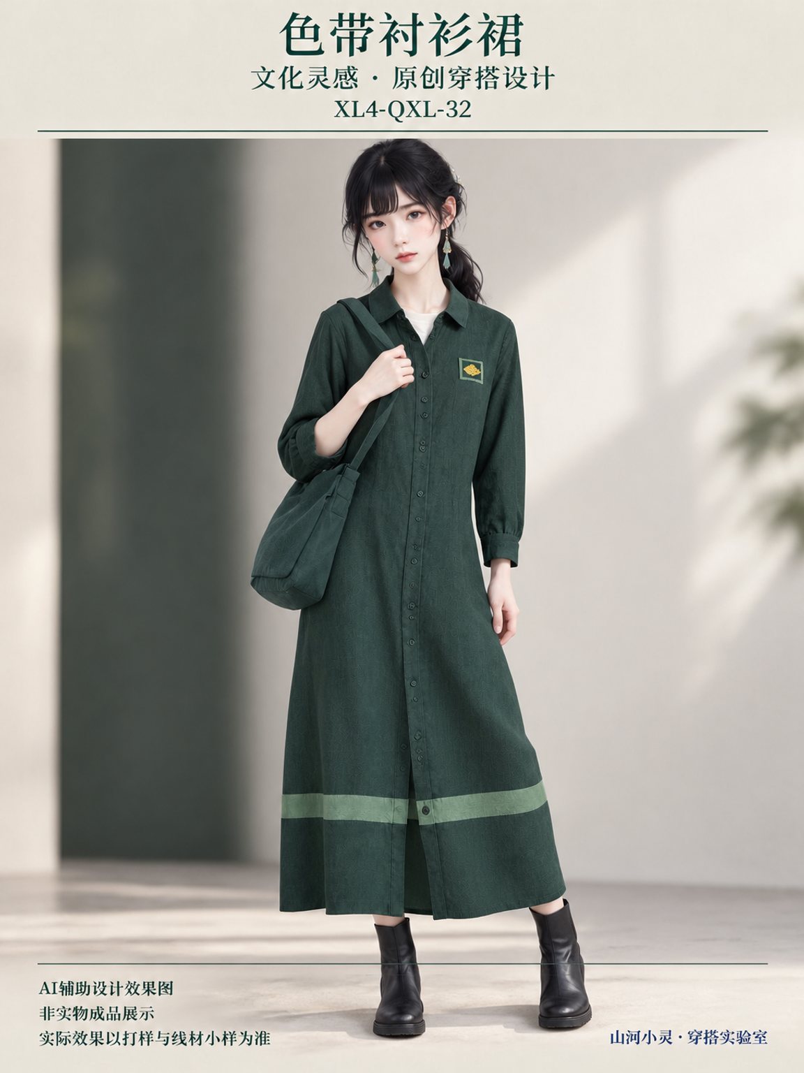 色带衬衫裙｜景颇族 · 目瑙纵歌｜梭织 · 刺绣｜棉麻 · 羊毛呢 · 斜纹布 · 绣线 · 底布