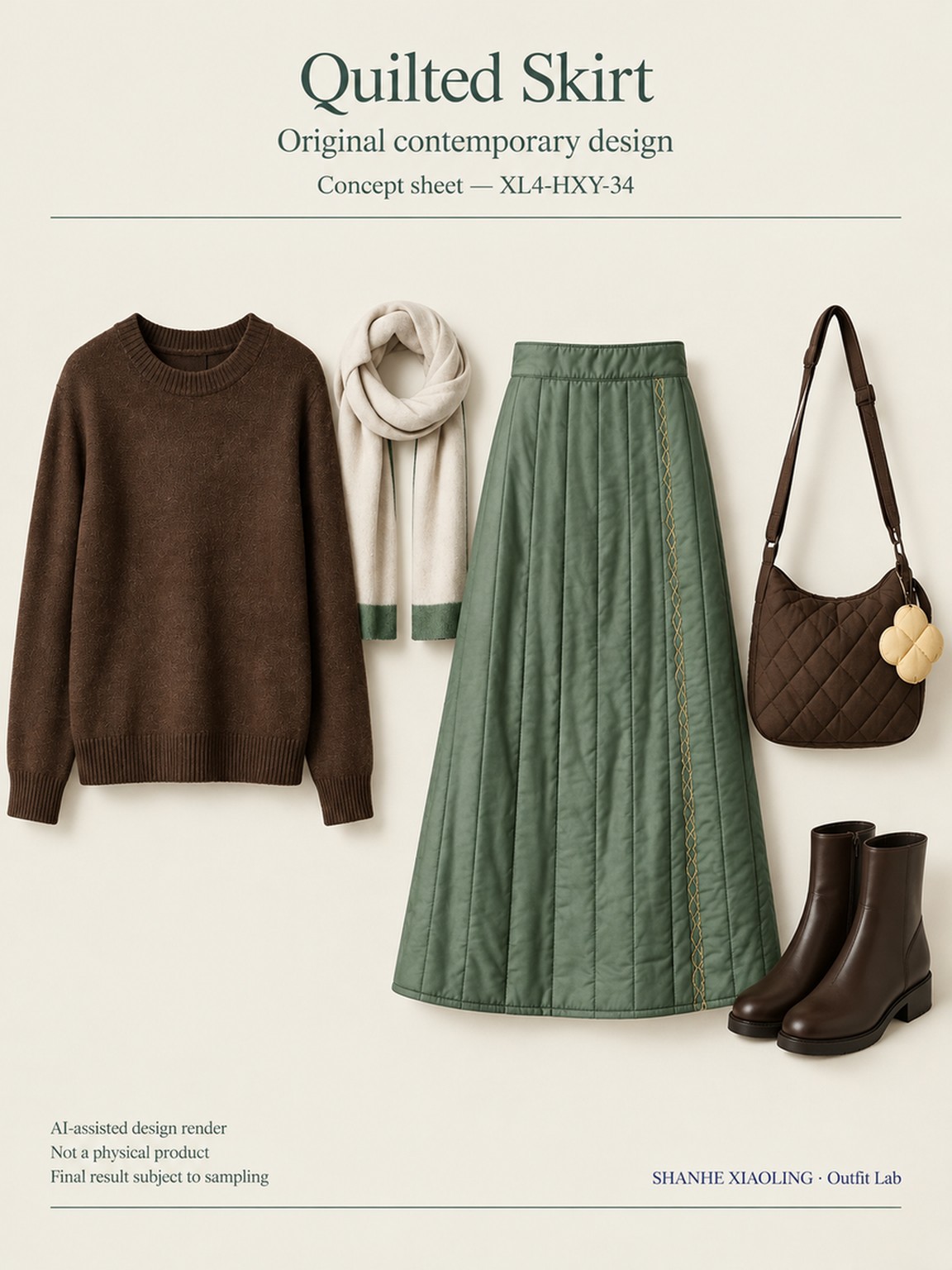 Quilted Skirt — Woven · Quilted · Mixed — Cotton-linen · Wool · Twill · Quilted cotton · Wadding · Yarn + cloth
