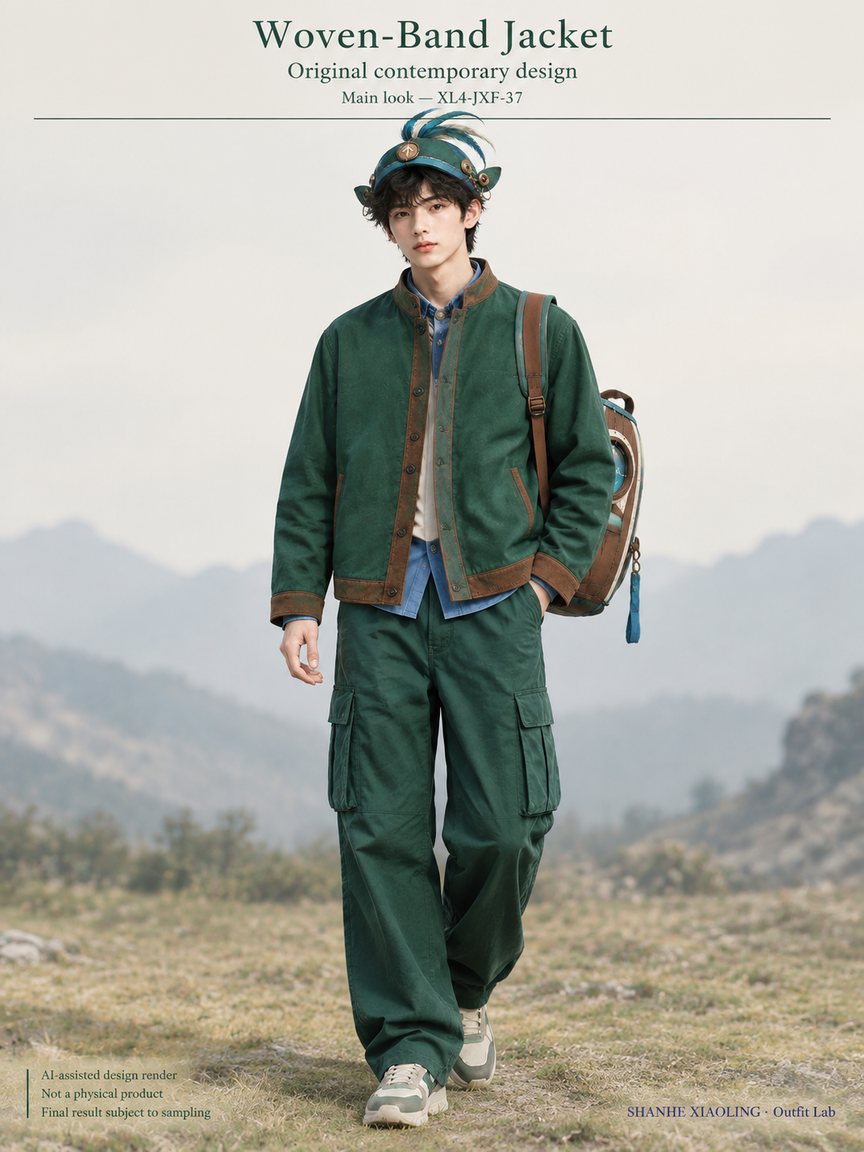 Woven-Band Jacket — Woven · Mixed — Yarn + cloth · Cotton-linen · Wool · Twill
