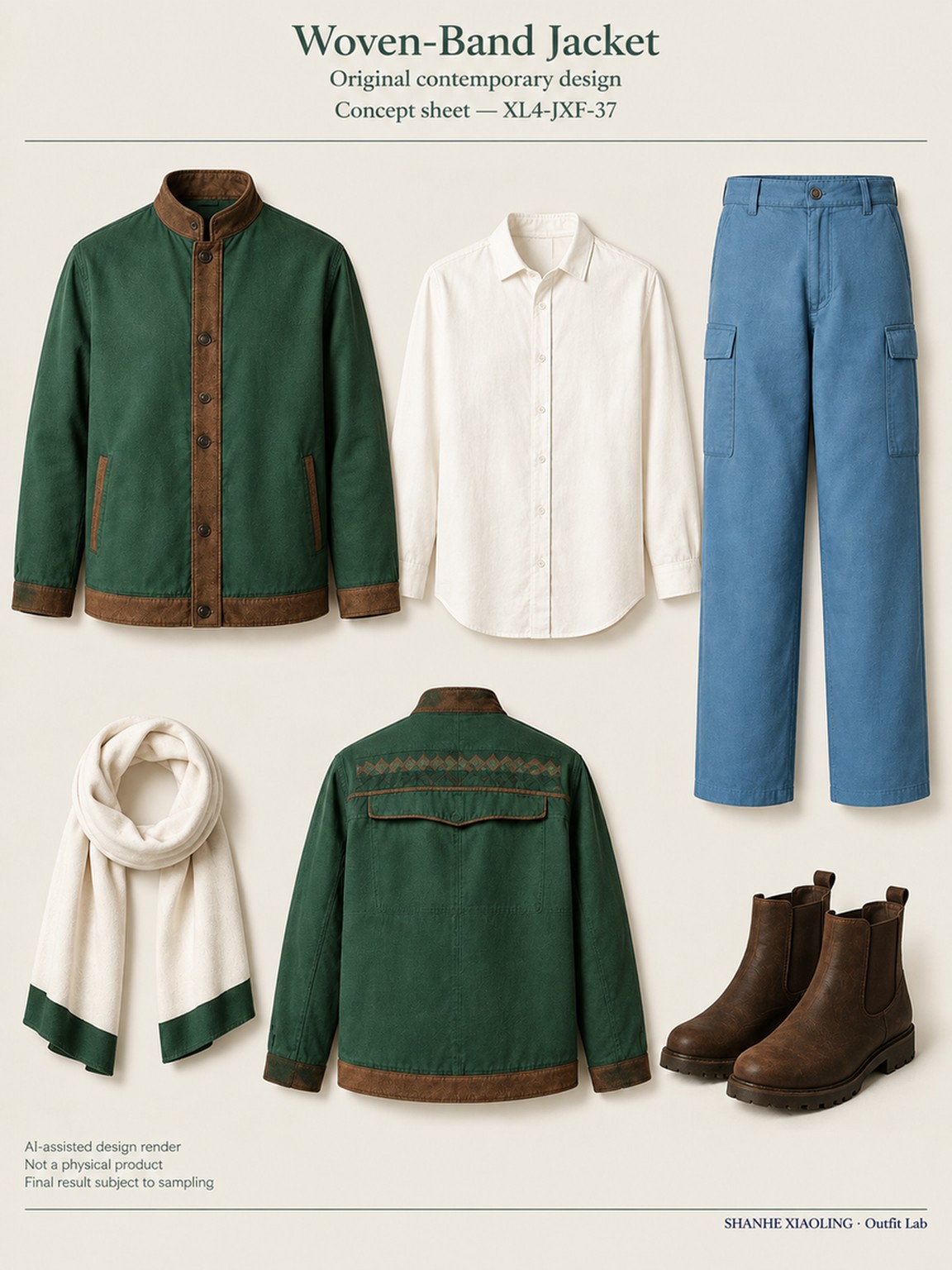 Woven-Band Jacket — Woven · Mixed — Yarn + cloth · Cotton-linen · Wool · Twill