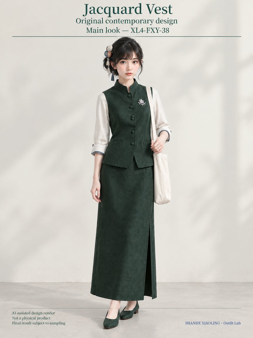 Jacquard Vest — Woven · Lace/Gauze · Embroidery — Cotton-linen · Wool · Twill · Embroidery thread · ground cloth · Lace · Gauze
