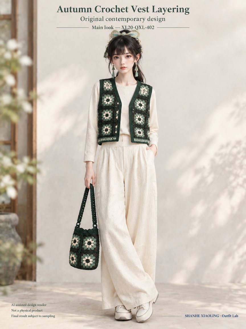 Autumn Crochet Vest Layering — Woven · Mixed — Cotton-linen · Wool · Twill · Yarn + cloth