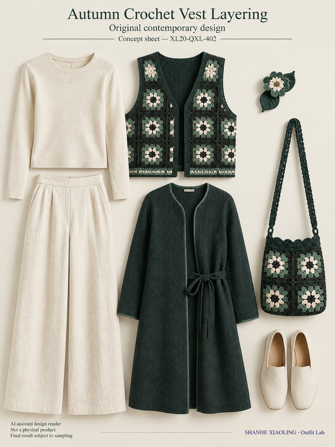 Autumn Crochet Vest Layering — Woven · Mixed — Cotton-linen · Wool · Twill · Yarn + cloth