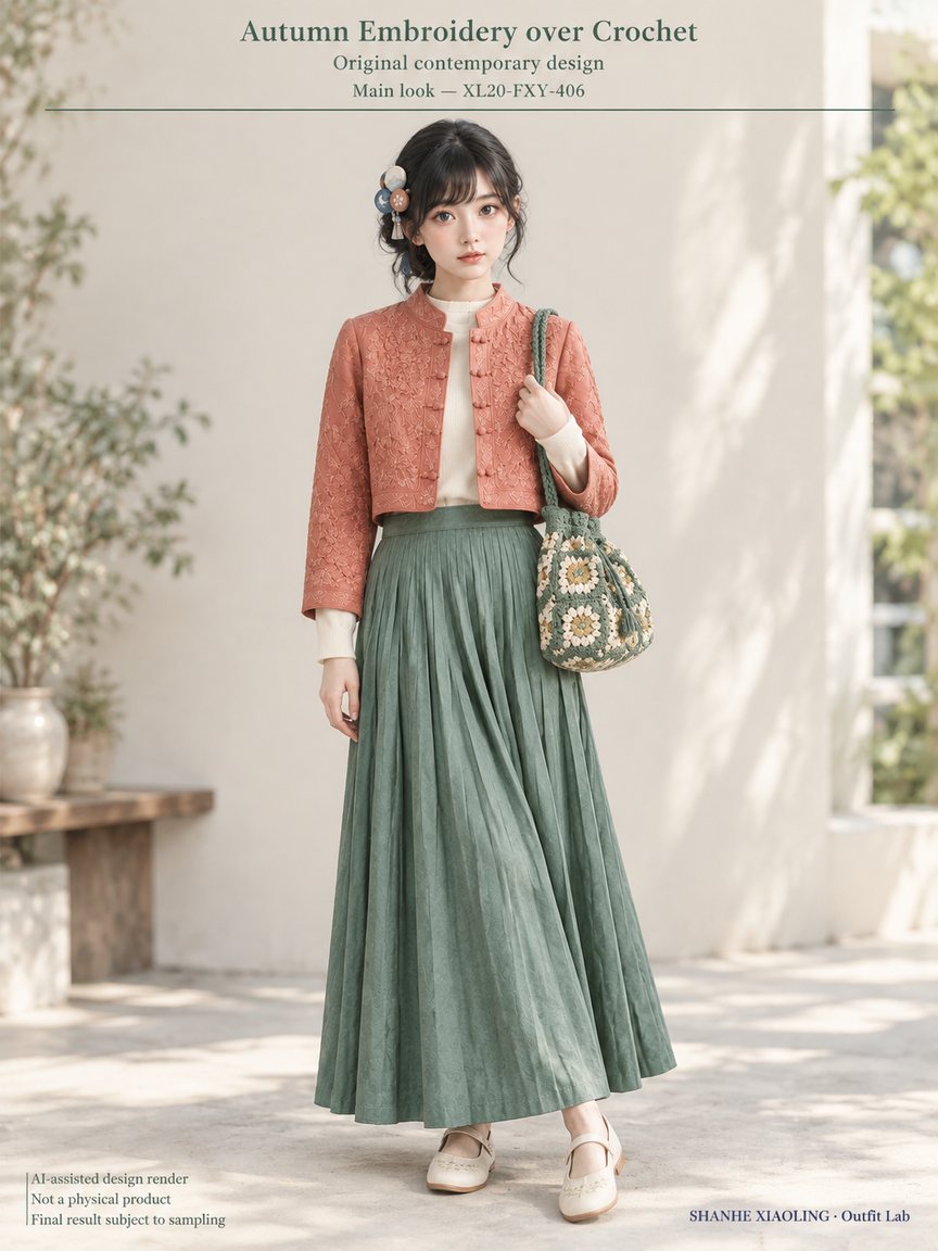 Autumn Embroidery over Crochet — Woven · Embroidery — Embroidery thread · ground cloth · Cotton-linen · Wool · Twill