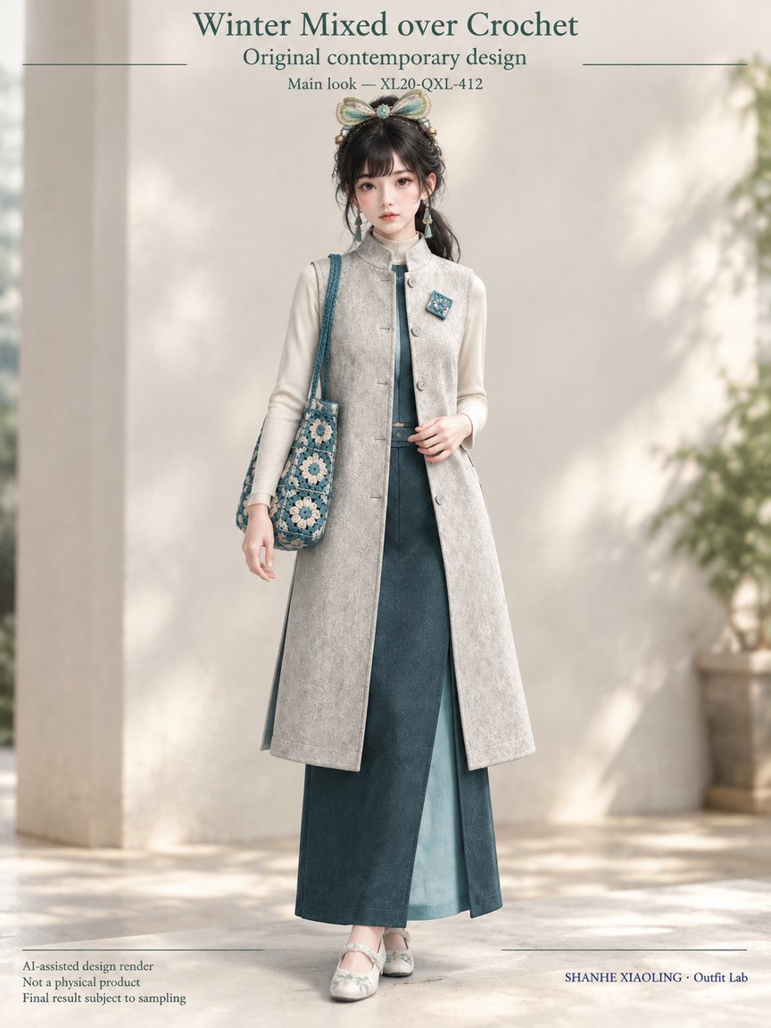 Winter Mixed over Crochet — Woven · Embroidery · Mixed — Cotton-linen · Wool · Twill · Yarn + cloth · Embroidery thread · ground cloth
