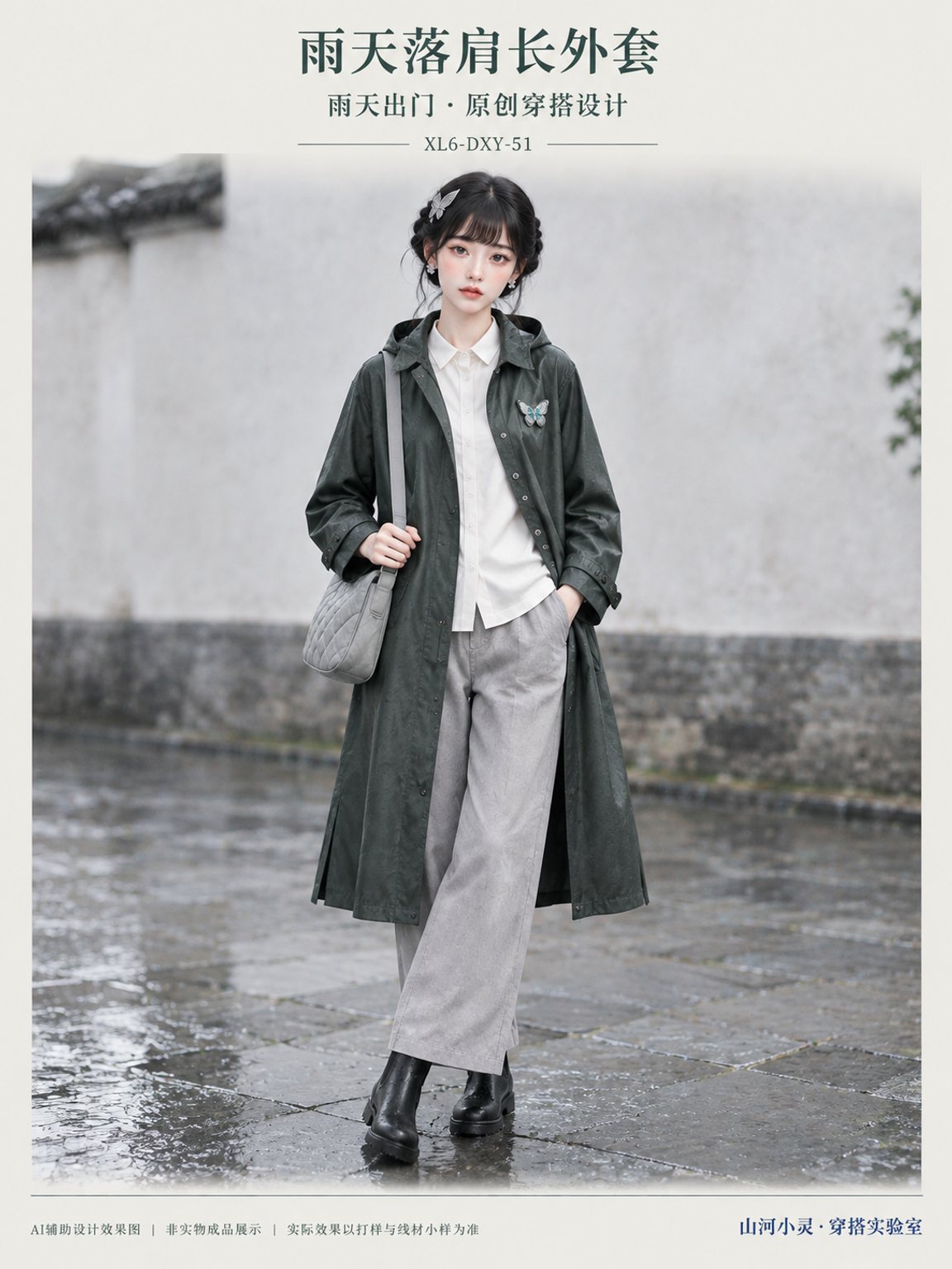 雨天落肩长外套｜苗族 · 蝶影苗岭｜梭织 · 刺绣 · 绗缝｜棉麻 · 羊毛呢 · 斜纹布 · 绣线 · 底布 · 绗缝棉 · 填充