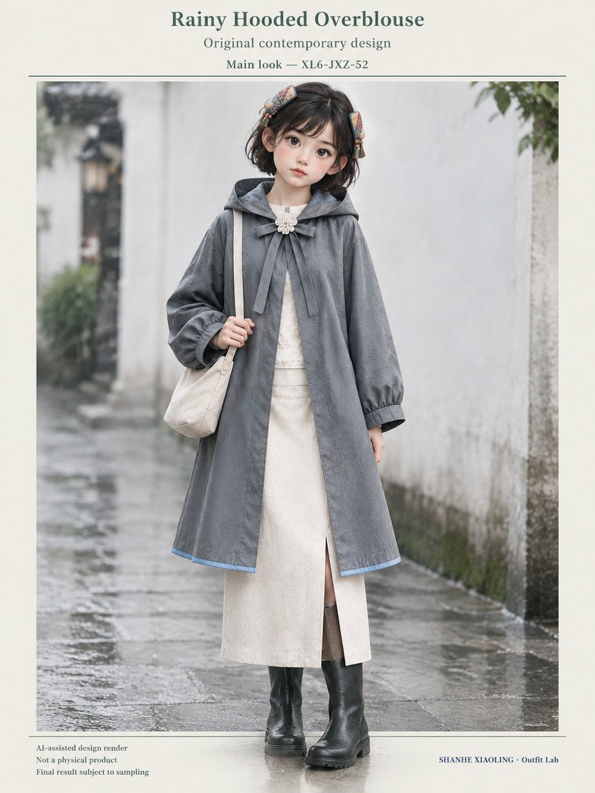 Rainy Hooded Overblouse — Woven · Lace/Gauze · Mixed — Cotton-linen · Wool · Twill · Lace · Gauze · Yarn + cloth