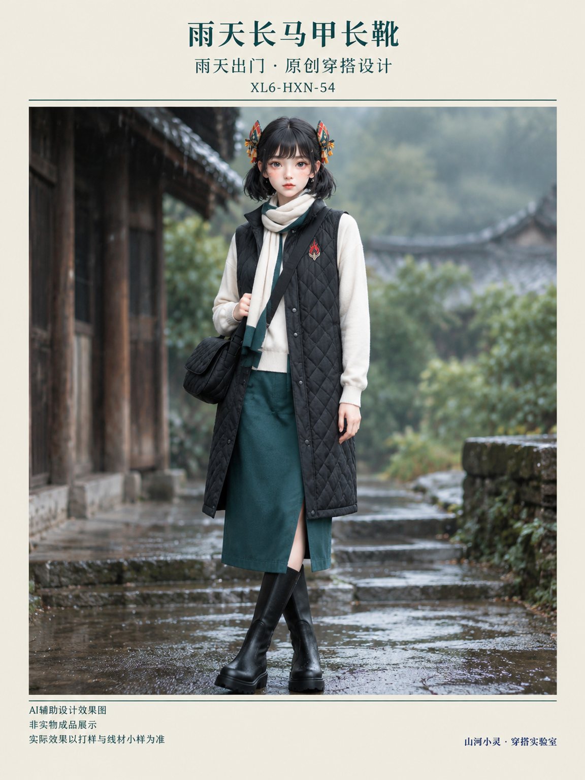雨天长马甲长靴｜彝族 · 火舞彝山｜绗缝 · 梭织 · 混材 · 刺绣｜绗缝棉 · 填充 · 棉麻 · 羊毛呢 · 斜纹布 · 纱线＋布料 · 绣线 · 底布