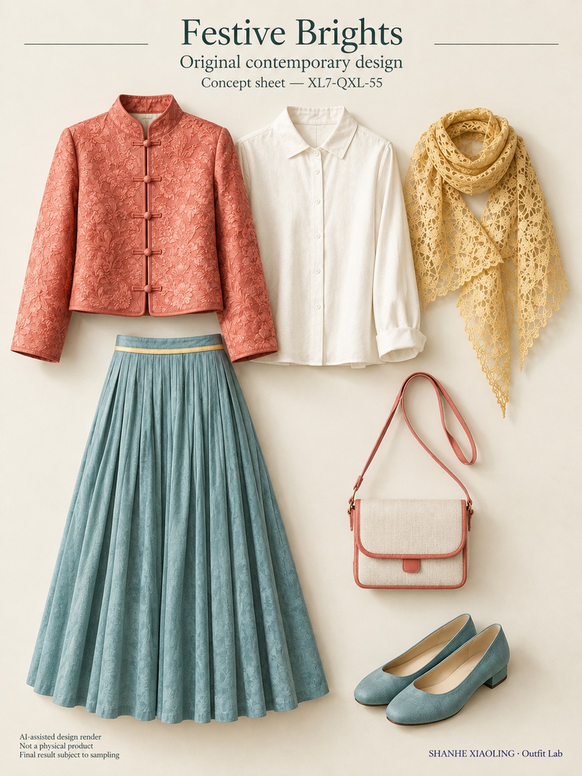 Festive Brights — Woven · Lace/Gauze · Embroidery · Mixed — Embroidery thread · ground cloth · Cotton-linen · Wool · Twill · Lace · Gauze · Yarn + cloth