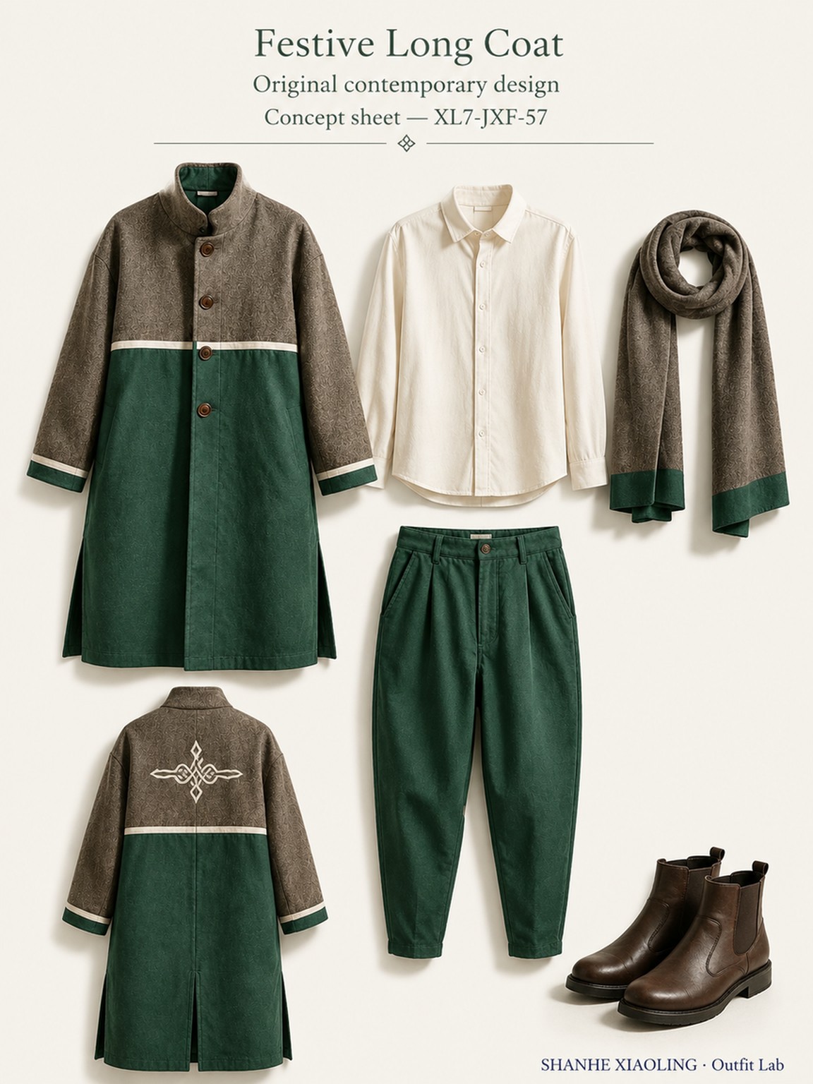 Festive Long Coat — Woven · Mixed — Cotton-linen · Wool · Twill · Yarn + cloth