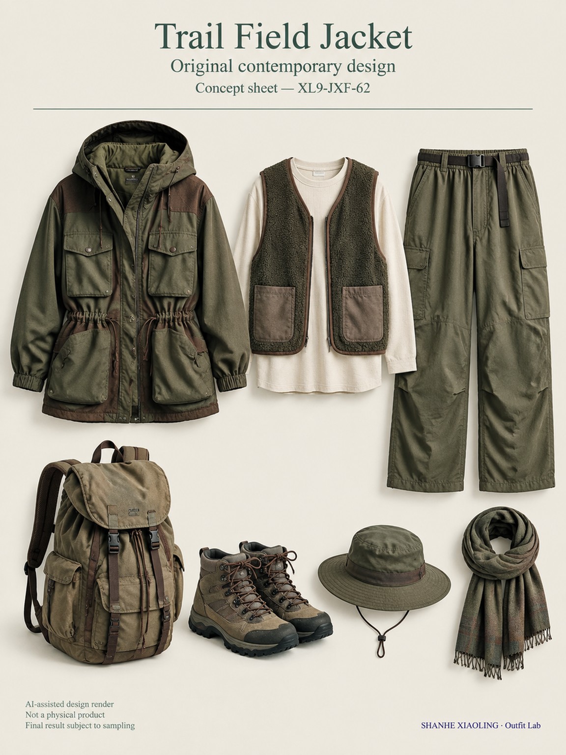 Trail Field Jacket — Woven · Quilted · Mixed — Cotton-linen · Wool · Twill · Yarn + cloth · Quilted cotton · Wadding