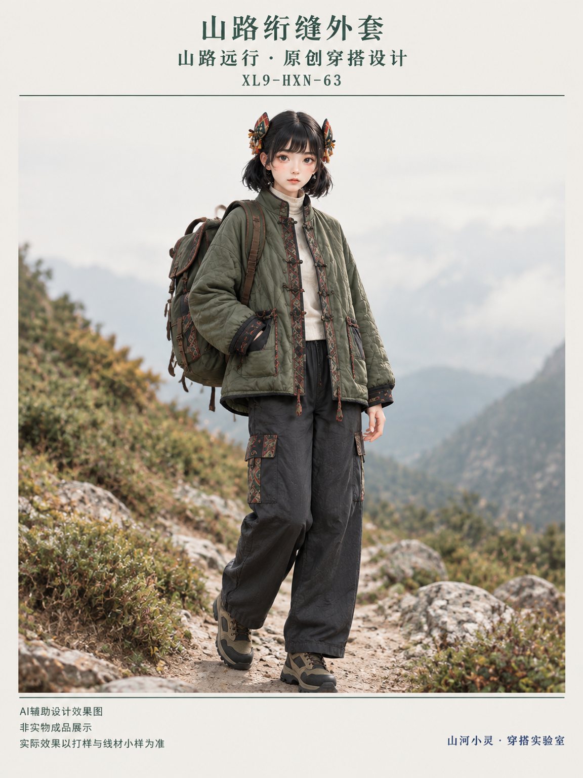 山路绗缝外套｜彝族 · 火舞彝山｜绗缝 · 梭织 · 混材 · 刺绣｜绗缝棉 · 填充 · 棉麻 · 羊毛呢 · 斜纹布 · 纱线＋布料 · 绣线 · 底布