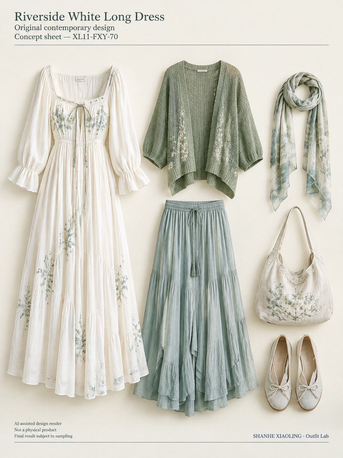 Riverside White Long Dress — Woven · Lace/Gauze — Lace · Gauze · Cotton-linen · Wool · Twill