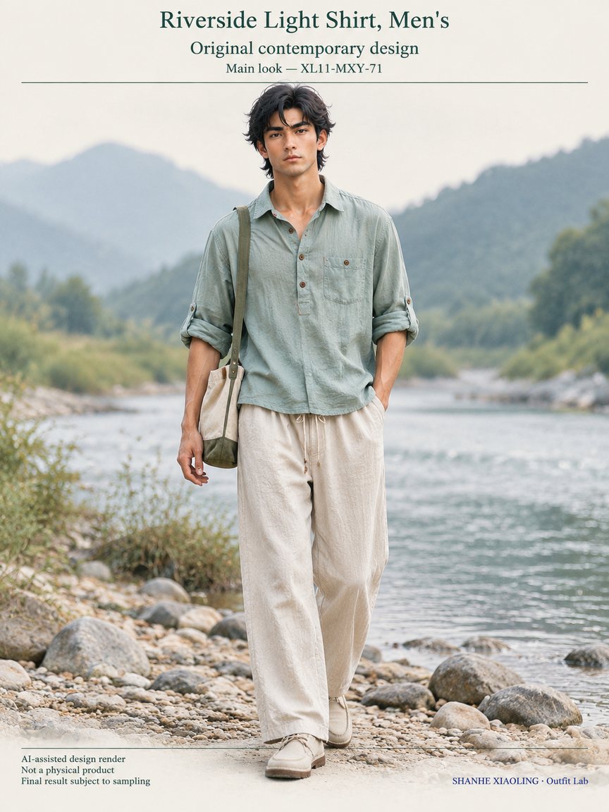 Riverside Light Shirt, Men's — Woven · Mixed — Cotton-linen · Wool · Twill · Yarn + cloth