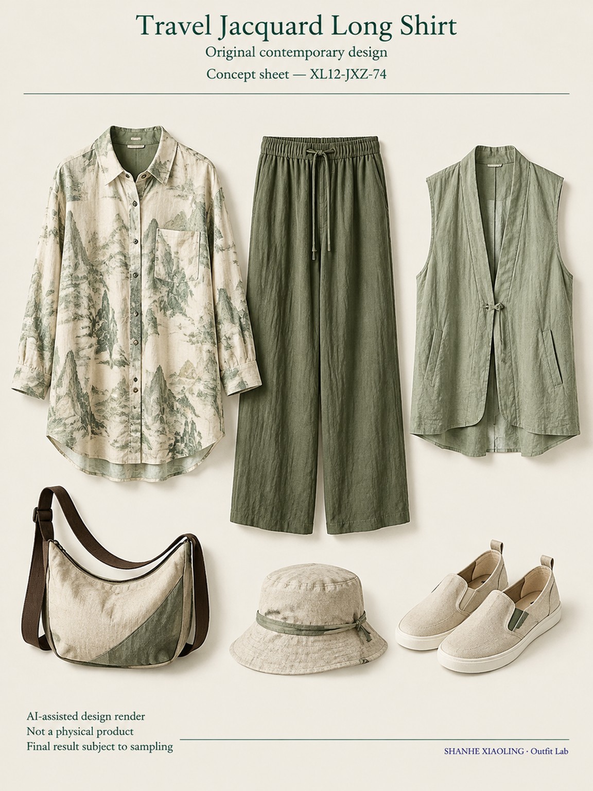 Travel Jacquard Long Shirt — Woven · Lace/Gauze · Embroidery — Embroidery thread · ground cloth · Cotton-linen · Wool · Twill · Lace · Gauze