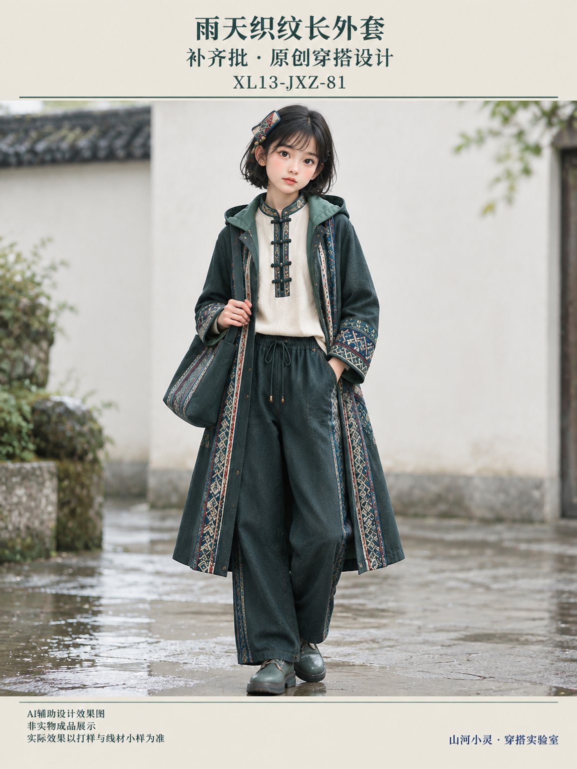 雨天织纹长外套｜壮族 · 锦绣壮乡｜梭织 · 混材 · 刺绣 · 绗缝｜棉麻 · 羊毛呢 · 斜纹布 · 纱线＋布料 · 绣线 · 底布 · 绗缝棉 · 填充