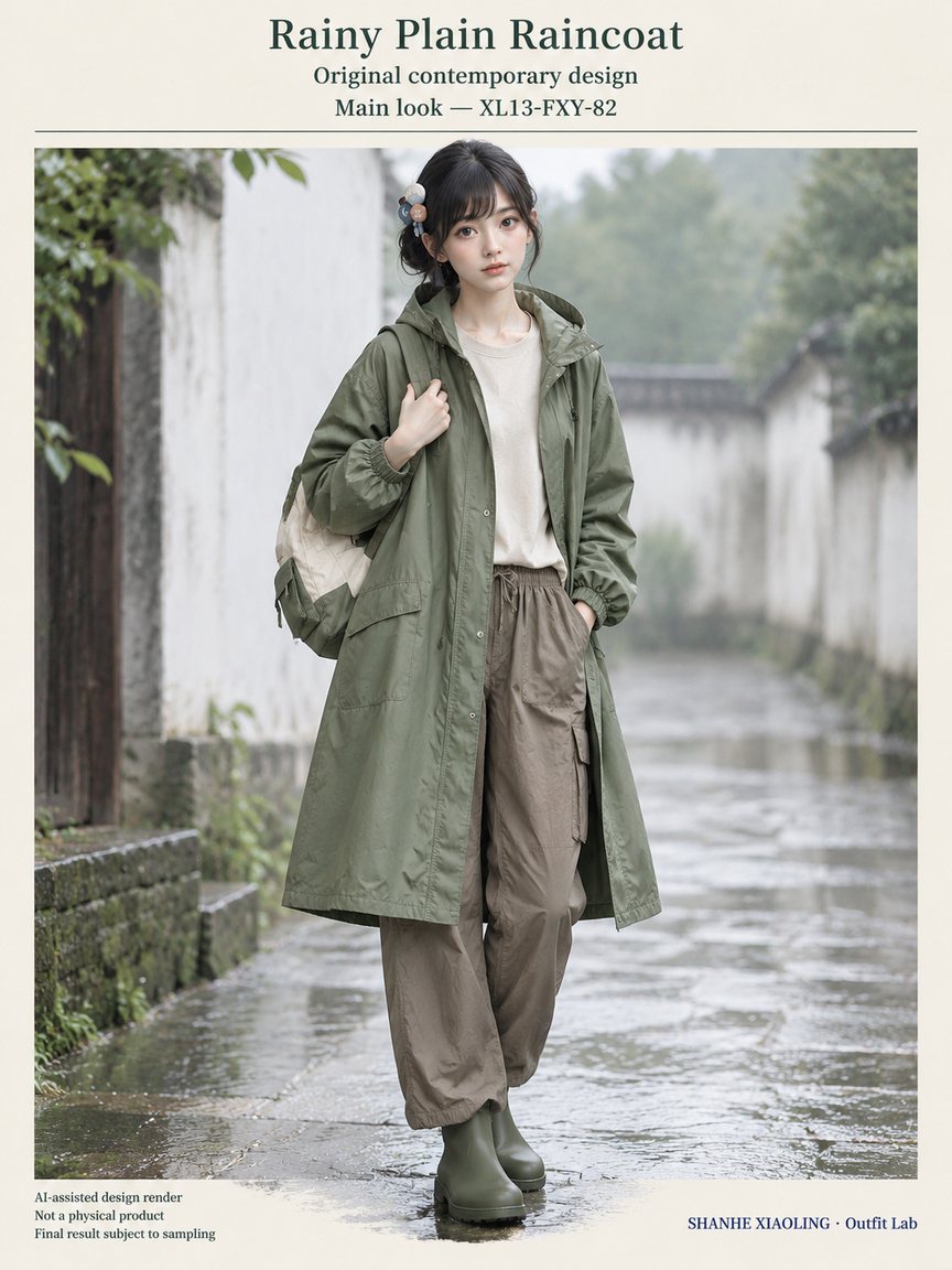 Rainy Plain Raincoat — Woven · Lace/Gauze · Mixed — Cotton-linen · Wool · Twill · Yarn + cloth · Lace · Gauze