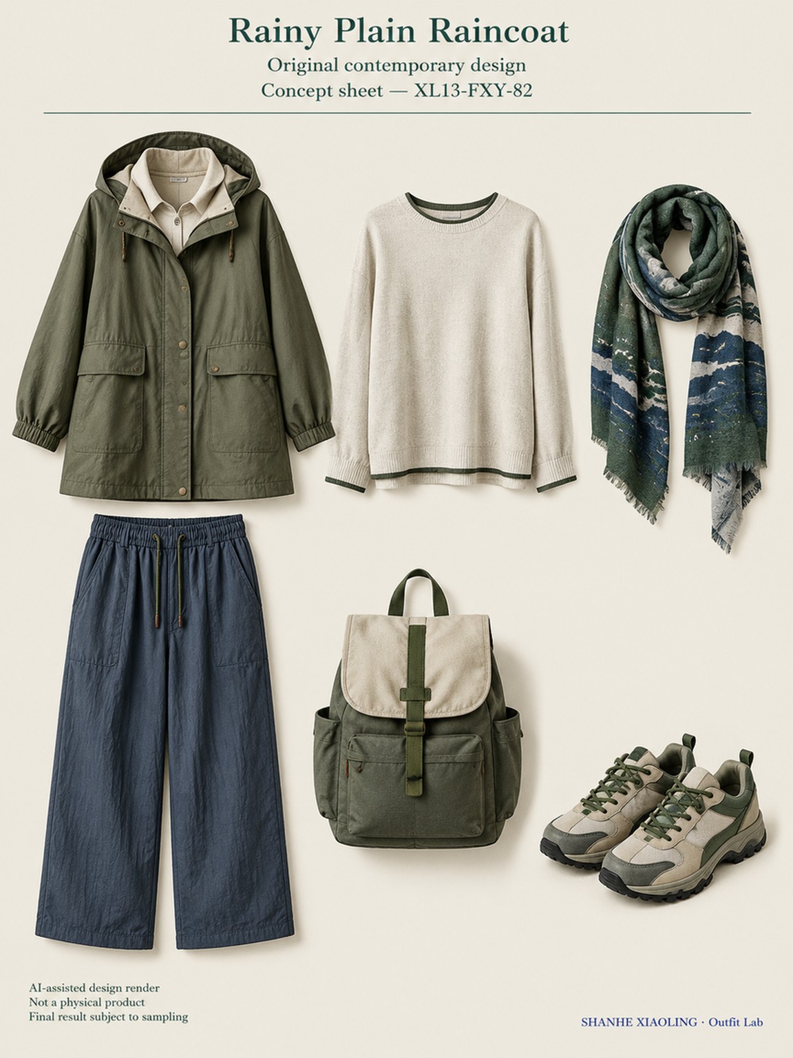 Rainy Plain Raincoat — Woven · Lace/Gauze · Mixed — Cotton-linen · Wool · Twill · Yarn + cloth · Lace · Gauze