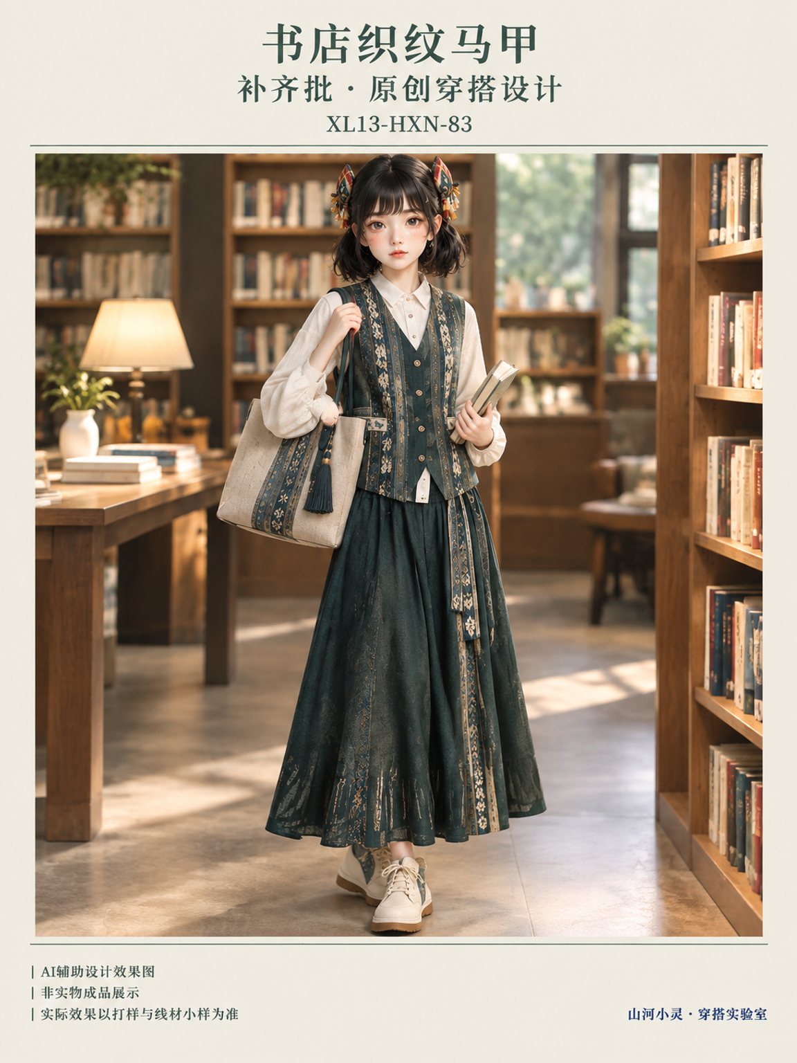 书店织纹马甲｜壮族 · 锦绣壮乡｜混材 · 梭织 · 刺绣｜纱线＋布料 · 棉麻 · 羊毛呢 · 斜纹布 · 绣线 · 底布