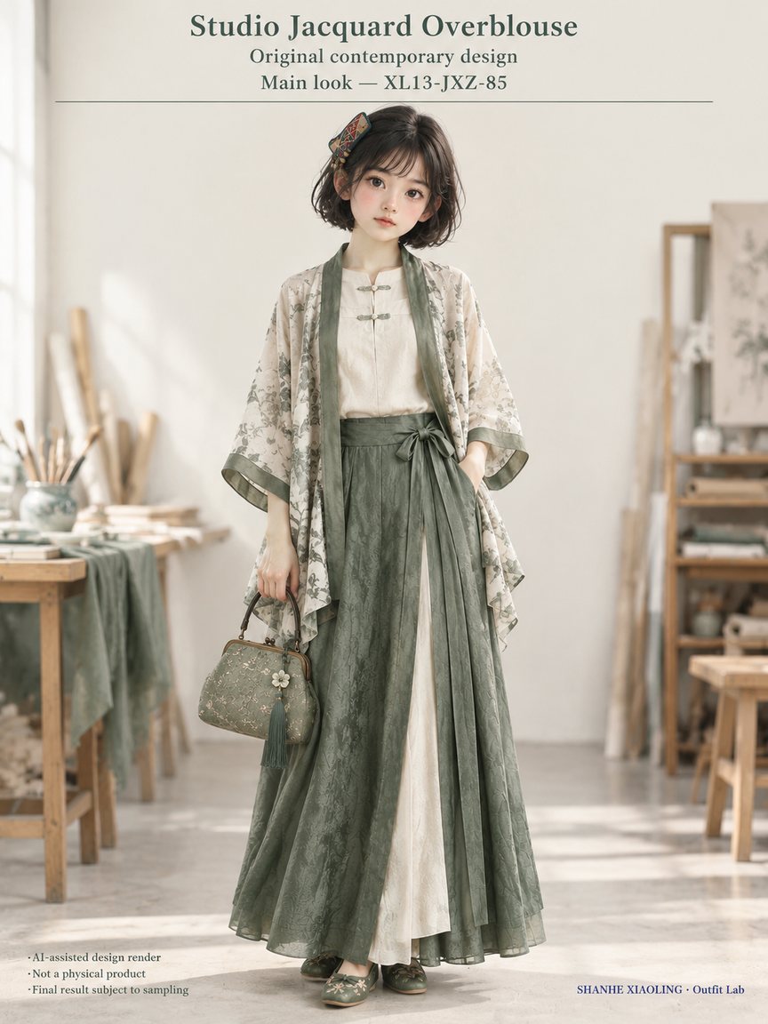 Studio Jacquard Overblouse — Woven · Lace/Gauze · Embroidery — Embroidery thread · ground cloth · Cotton-linen · Wool · Twill · Lace · Gauze