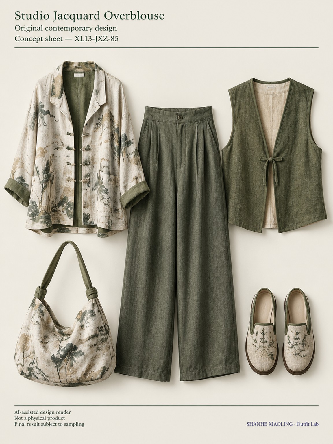 Studio Jacquard Overblouse — Woven · Lace/Gauze · Embroidery — Embroidery thread · ground cloth · Cotton-linen · Wool · Twill · Lace · Gauze