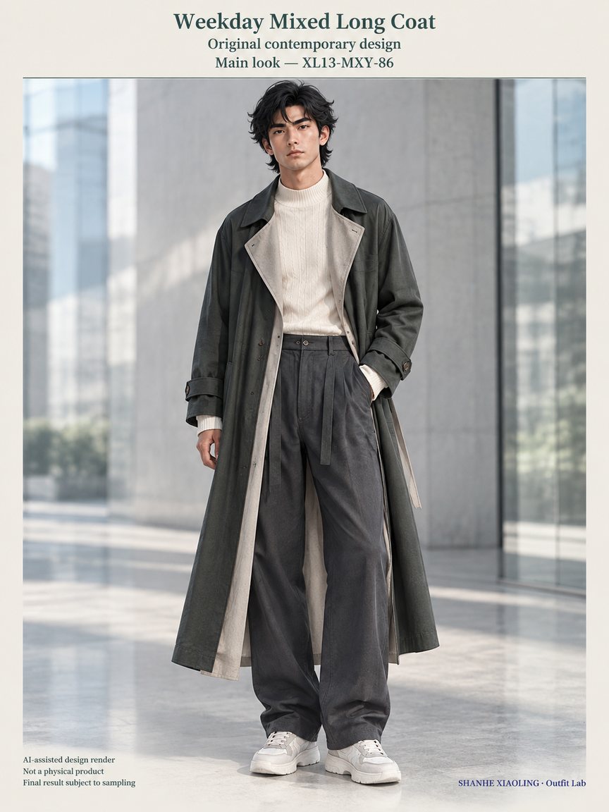 Weekday Mixed Long Coat — Woven · Mixed — Yarn + cloth · Cotton-linen · Wool · Twill