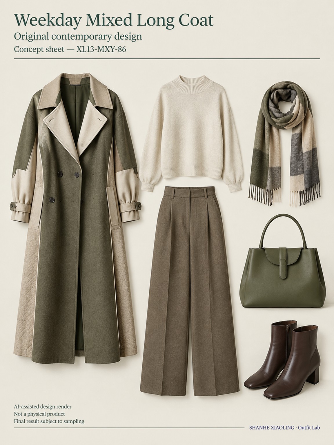 Weekday Mixed Long Coat — Woven · Mixed — Yarn + cloth · Cotton-linen · Wool · Twill